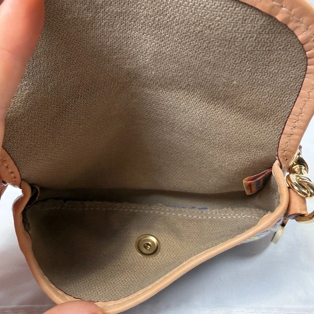 Dooney & Bourke Wristlet Pouch Womens Small Blue Monogram Canvas Leather Trim